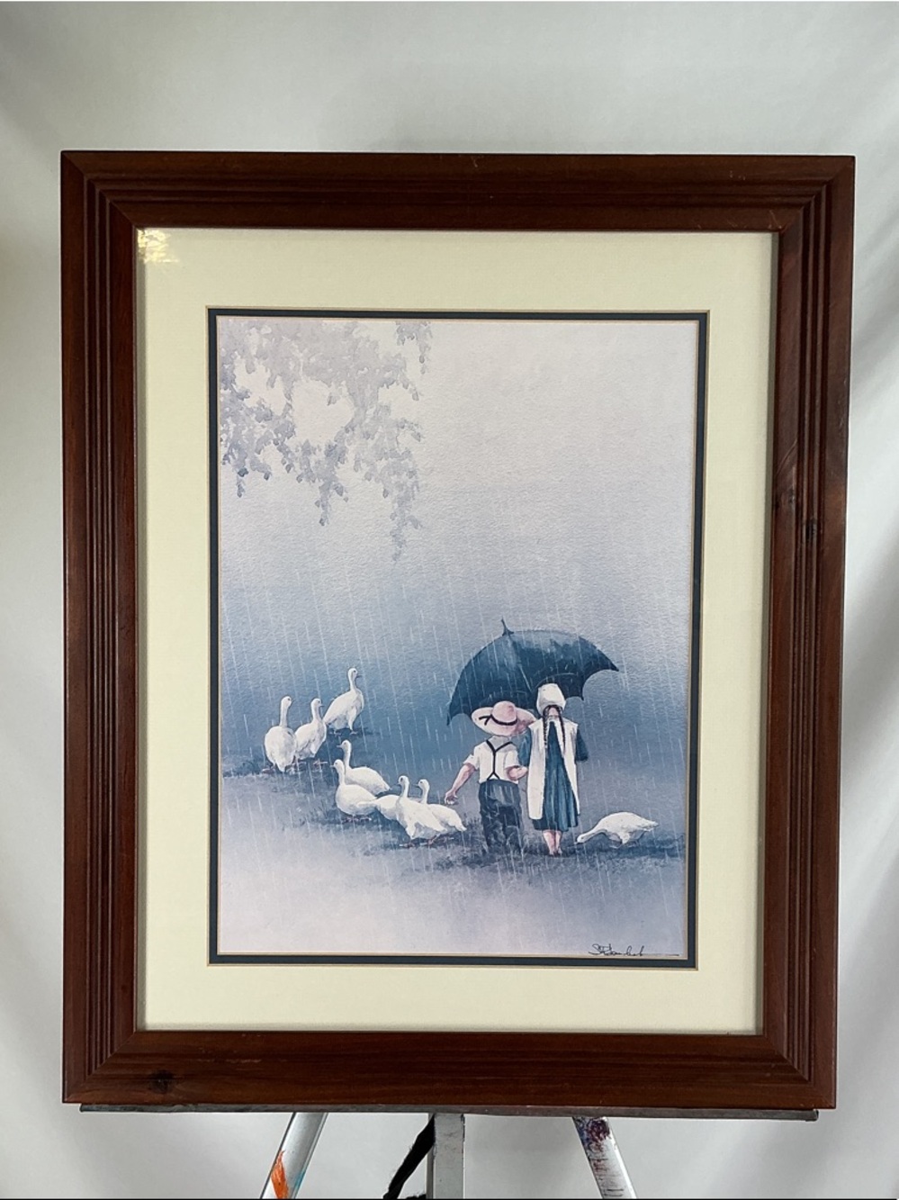 Amish Folk “Togetherness” Wooden Framed 15”x11”Lithograph Artwork Painting